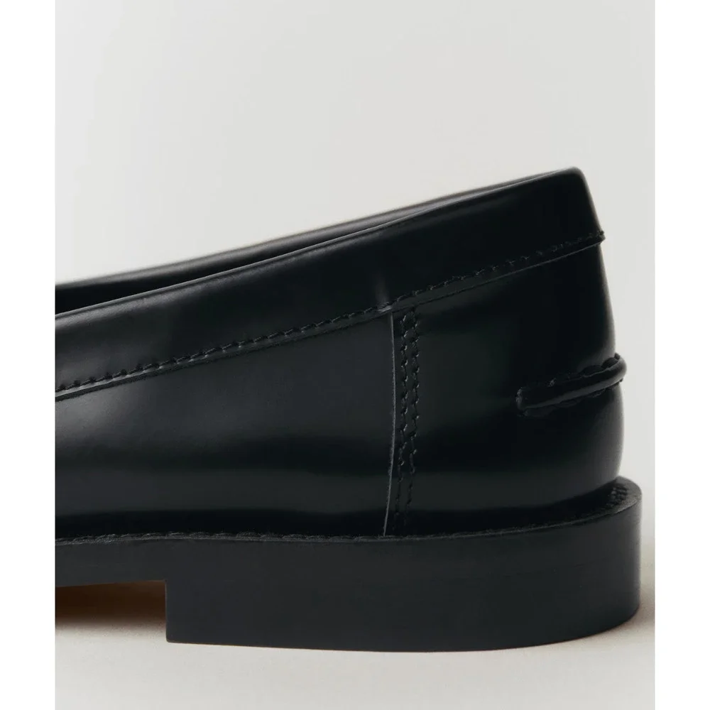 NEW MANGO MNG BLACK WHITE TWO TONE LEATHER PENNY LOAFERS SHOES SZ 37 US 6.5